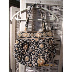 Vera Bradley medium sized purse bag black, tan zipper closure